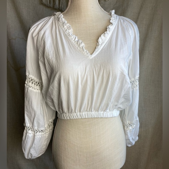 Cleobella White Cotton Peasant Crop Top Size Medium - Picture 1 of 10